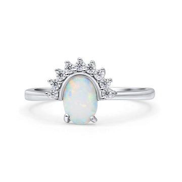 Oval Rhodium Plated Thumb Ring Statement Fashion Ring Lab Created White Opal 925 Sterling Silver